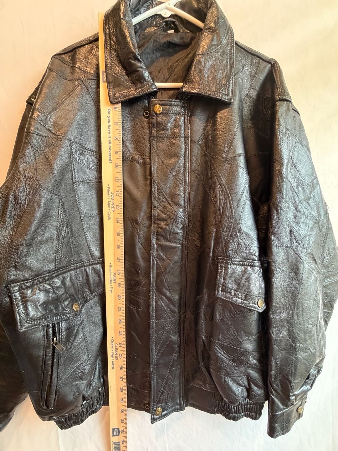 Vintage Patchwork Leather Bomber Jacket Size XXL Black 10