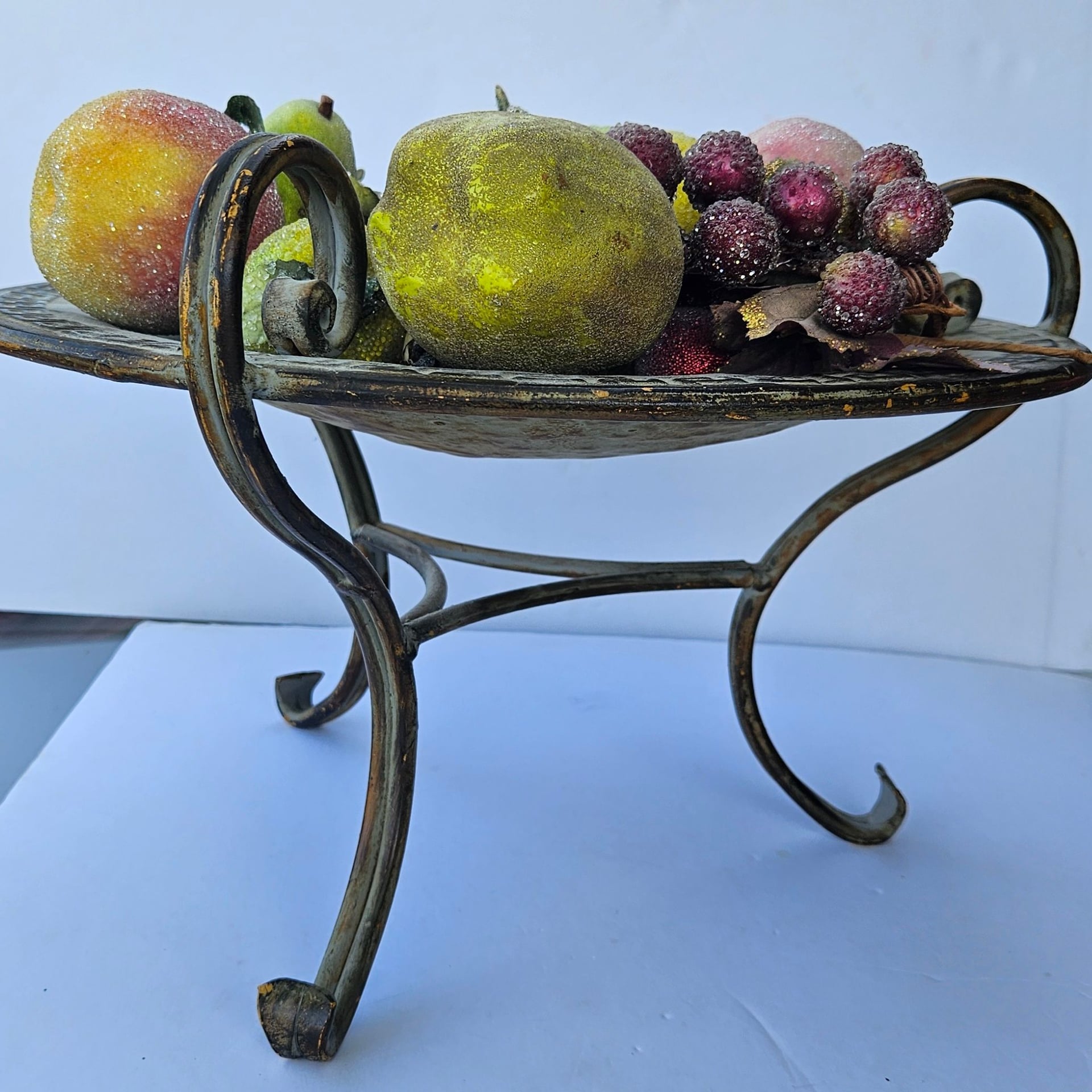 Vintage Sugared Fruit Decor in Ornate Pedestal Bowl 3