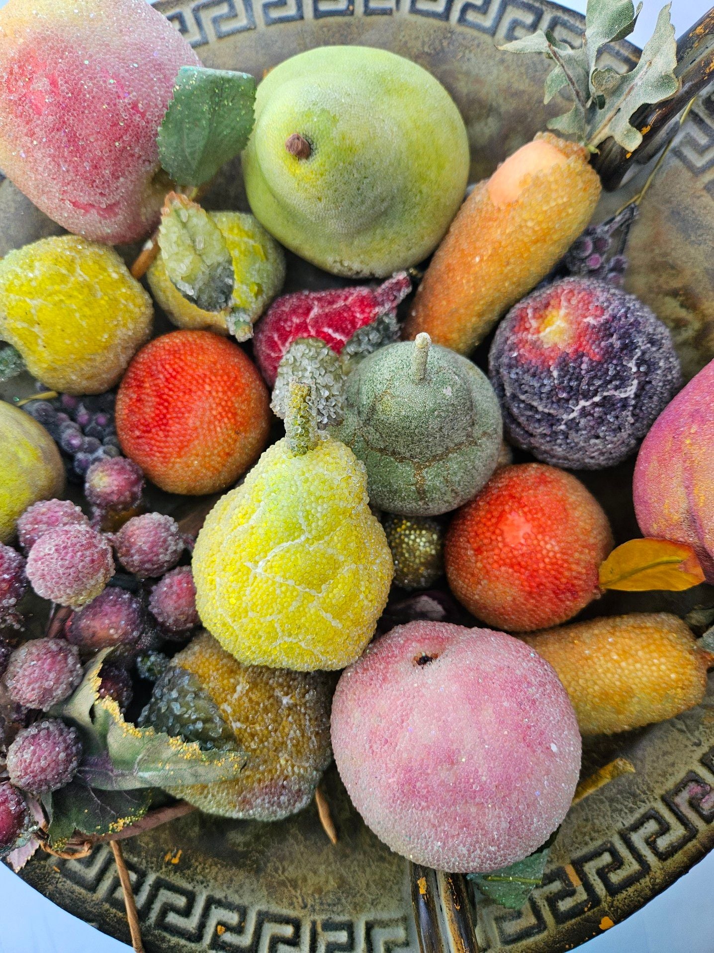 Vintage Sugared Fruit Decor in Ornate Pedestal Bowl 4