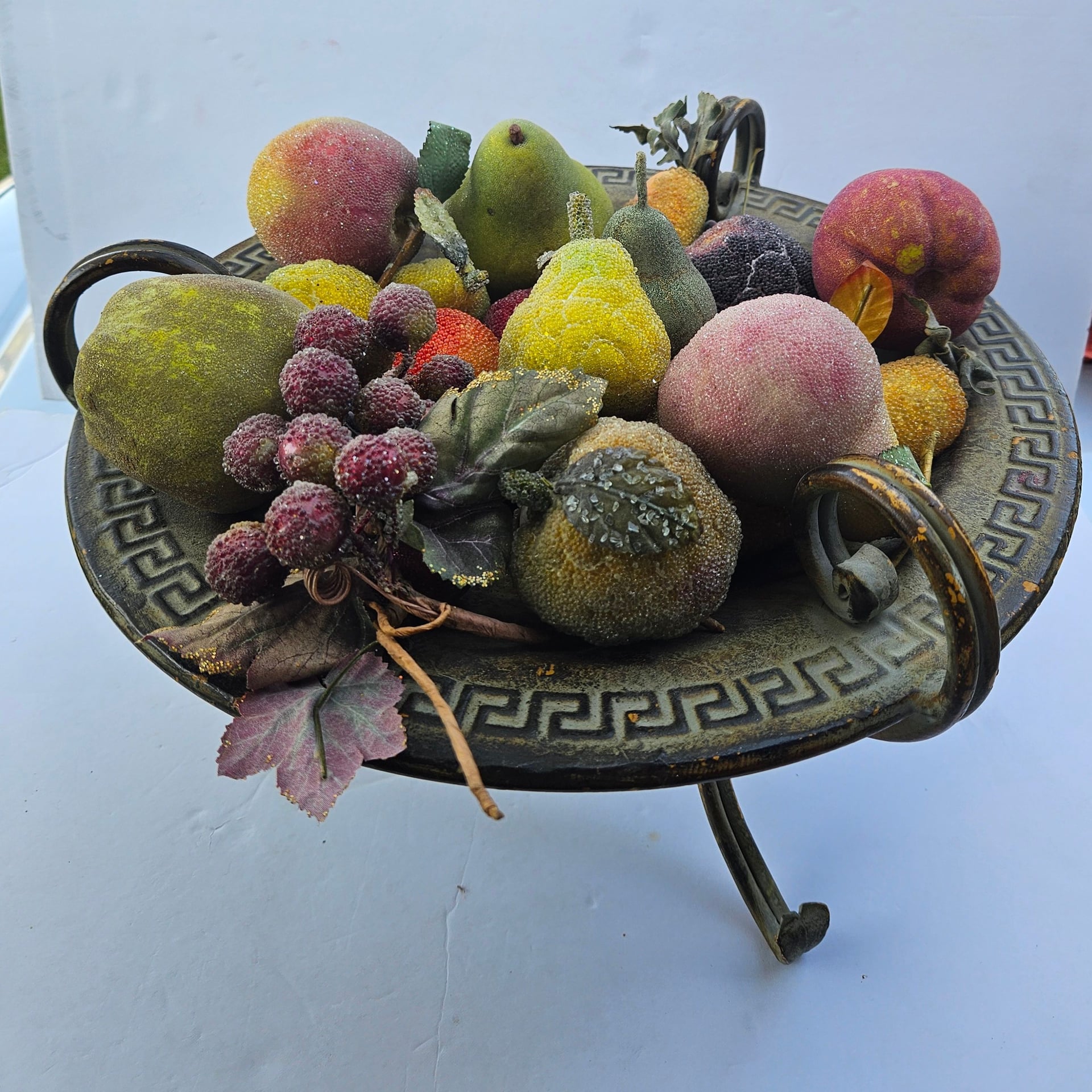 Vintage Sugared Fruit Decor in Ornate Pedestal Bowl 5