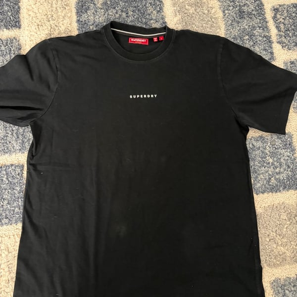 Superdry T-Shirt Size L Black Sports Wear Crewneck Cotton