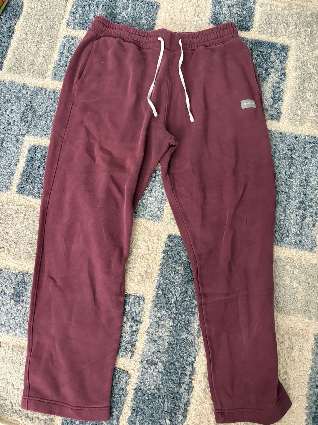 Hollister Sweatpants Large Burgundy Fleece Drawstring Joggers 2