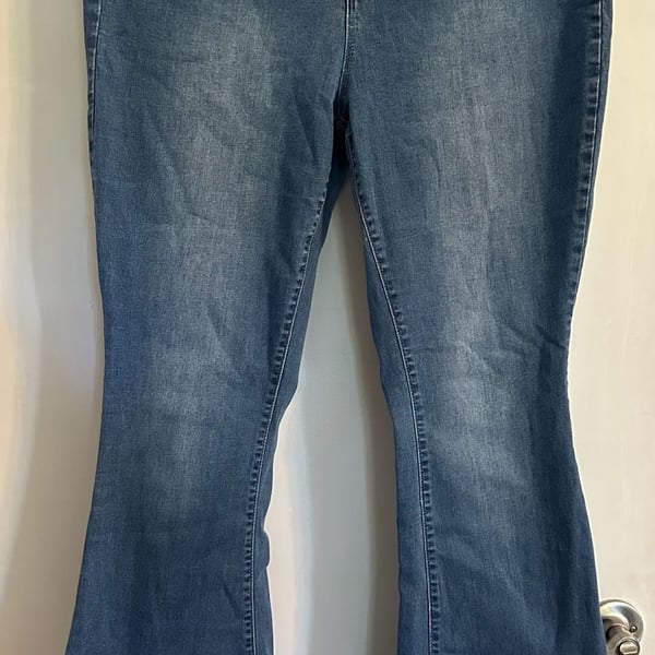 Fashion Nova Flare Jeans Size 14 Blue Denim Raw Hem