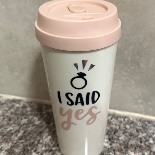 I Said Yes Travel Mug Pink White Engagement