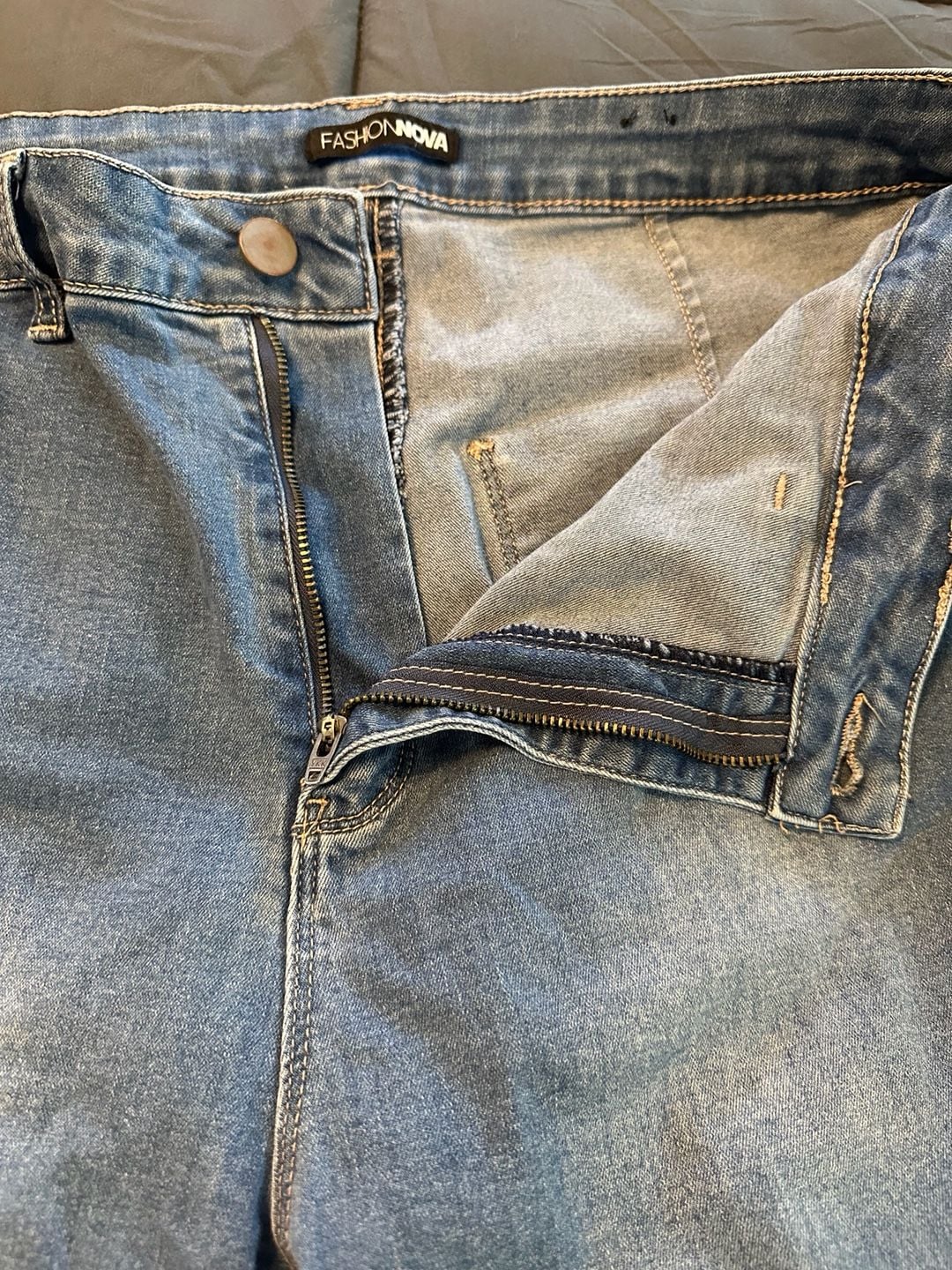 Fashion Nova Flare Jeans Size 14 Blue Denim Raw Hem 7