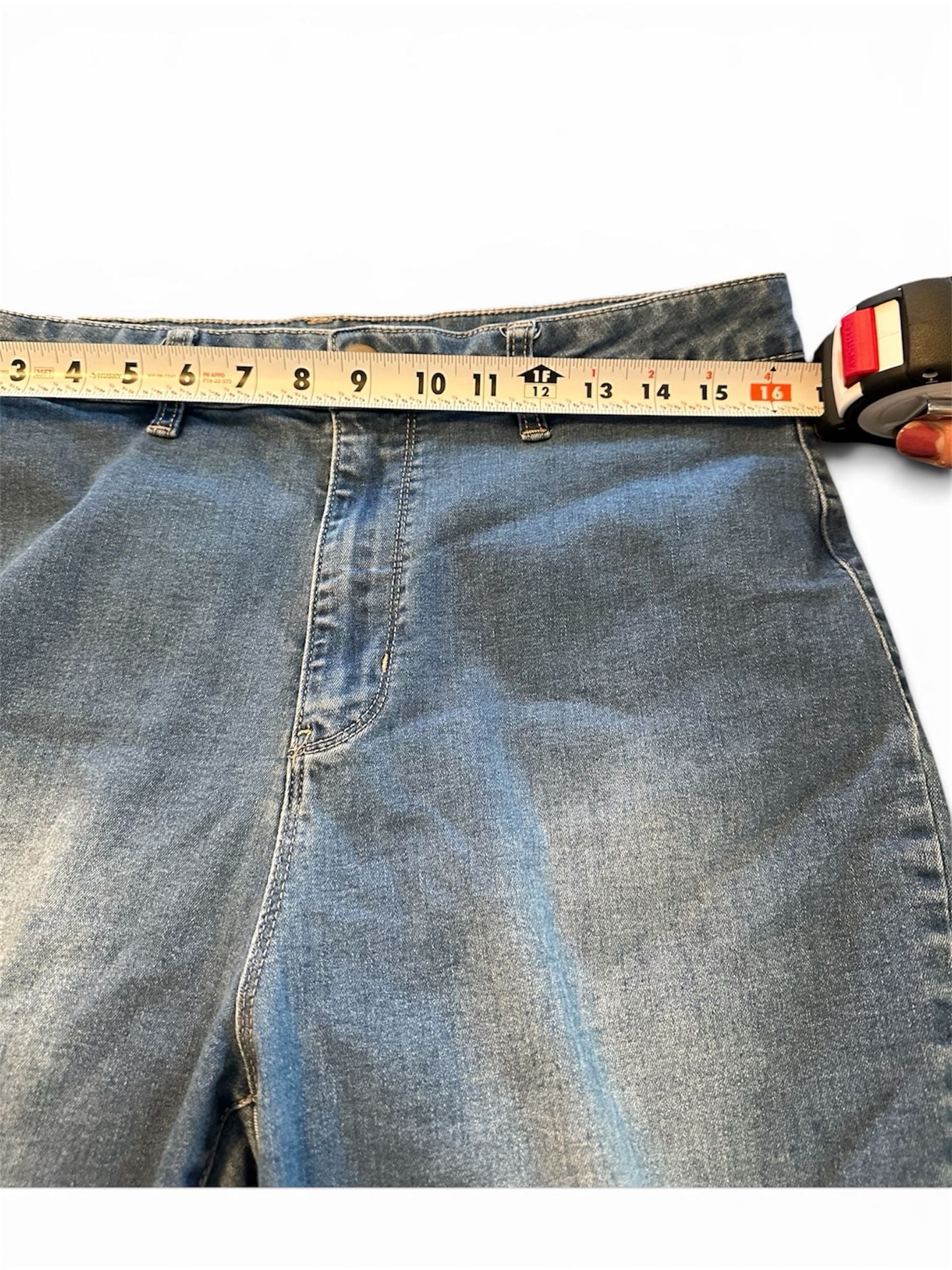 Fashion Nova Flare Jeans Size 14 Blue Denim Raw Hem 8