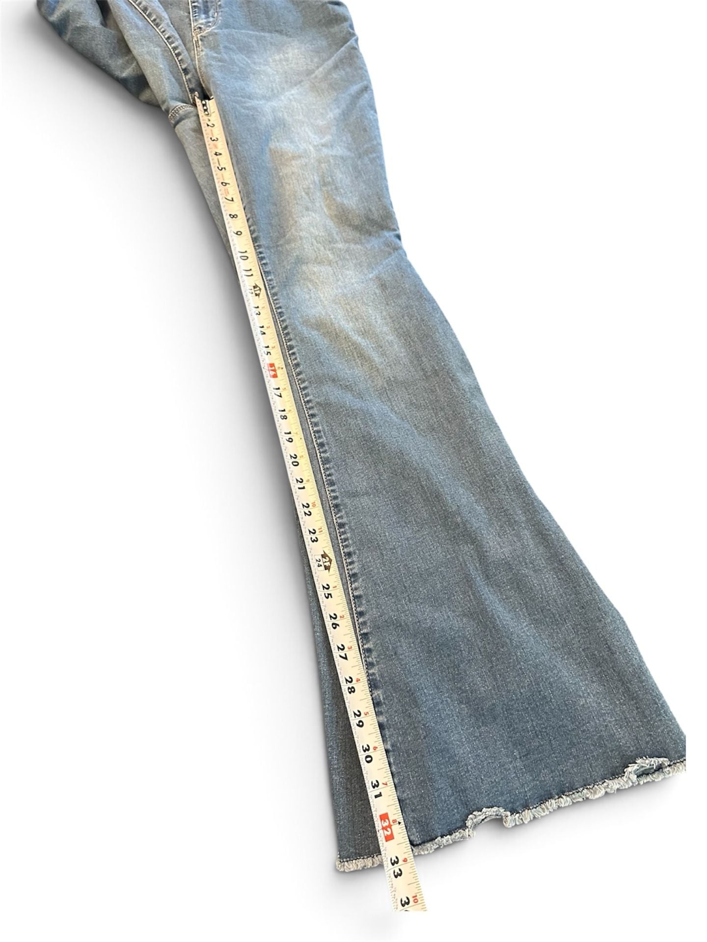 Fashion Nova Flare Jeans Size 14 Blue Denim Raw Hem 9