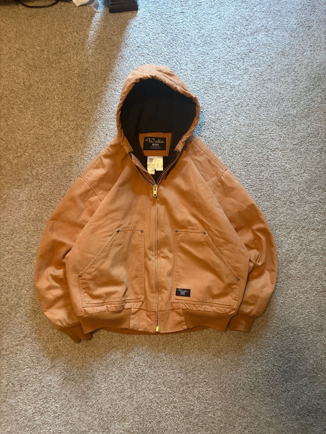 Walls Work Wear Hooded Jacket Size XL Brown Cotton Canvas Full Zip 2