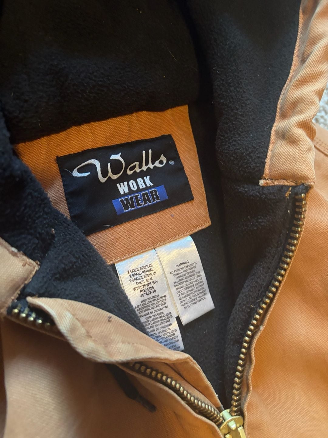 Walls Work Wear Hooded Jacket Size XL Brown Cotton Canvas Full Zip 3