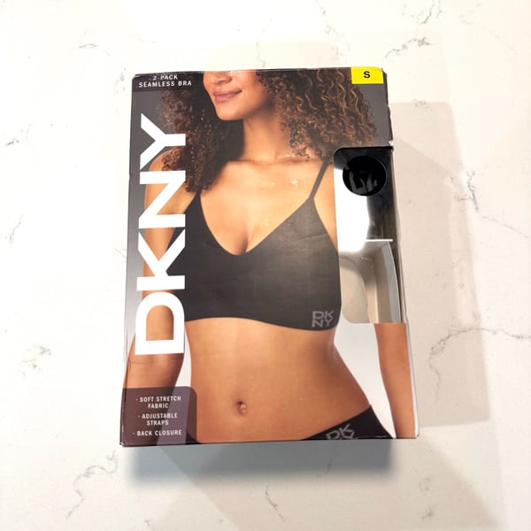 DKNY Seamless Bra Size S 2-Pack Black White V-Neck Adjustable Strap