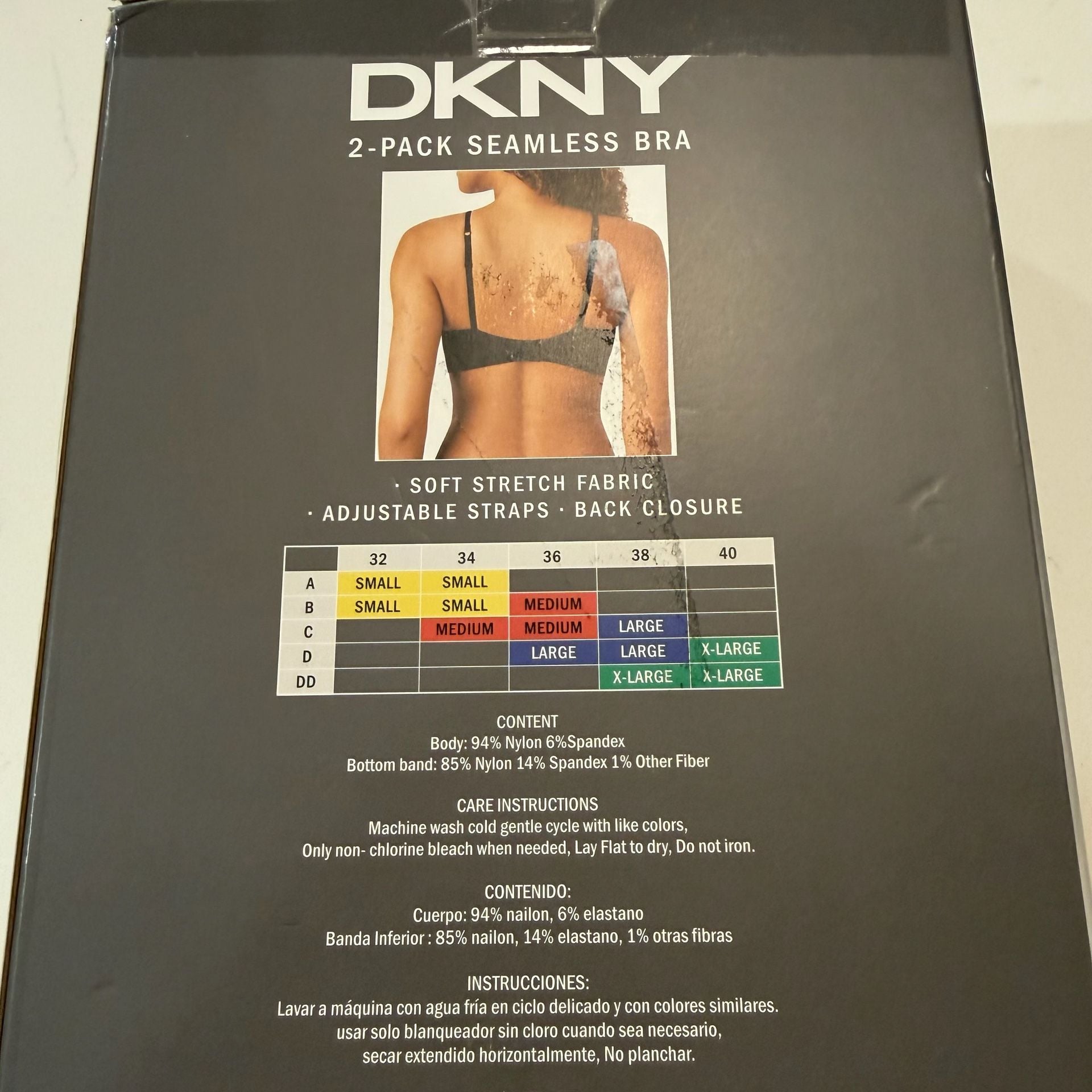 DKNY Seamless Bra Size S 2-Pack Black White V-Neck Adjustable Strap 4