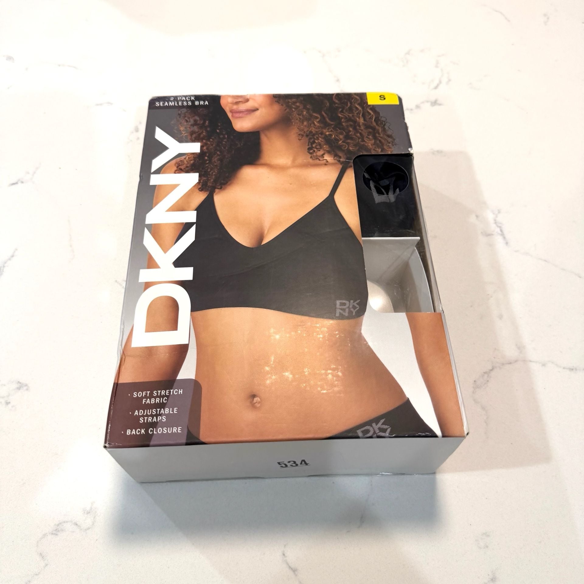 DKNY Seamless Bra Size S 2-Pack Black White V-Neck Adjustable Strap 6