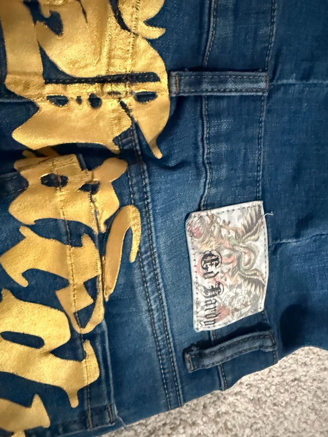 Ed Hardy Denim Jumpsuit Size M True Love Graphic Flare 8