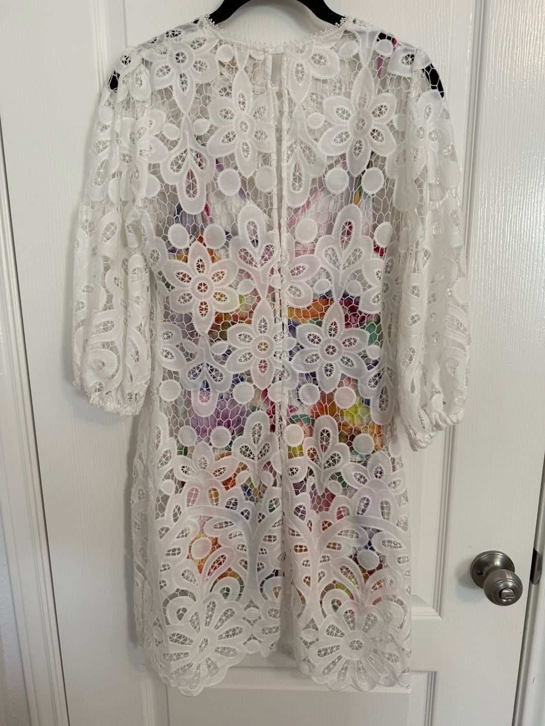 Johnny Was Lisetta Lace Mini Dress Size S White Floral Lining NWT 5