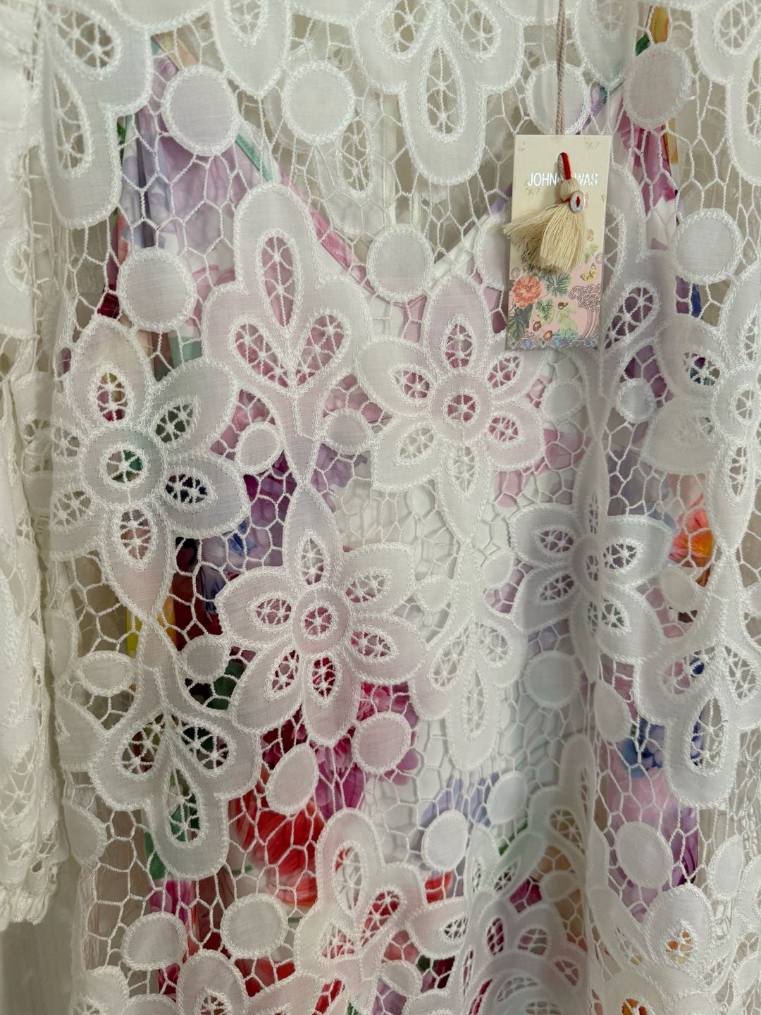 Johnny Was Lisetta Lace Mini Dress Size S White Floral Lining NWT 6