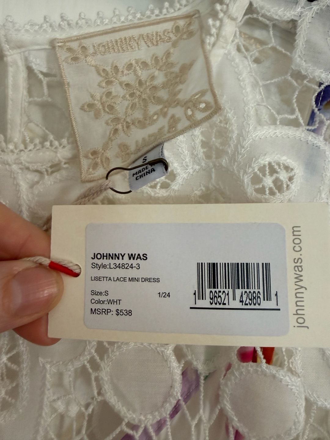 Johnny Was Lisetta Lace Mini Dress Size S White Floral Lining NWT 7
