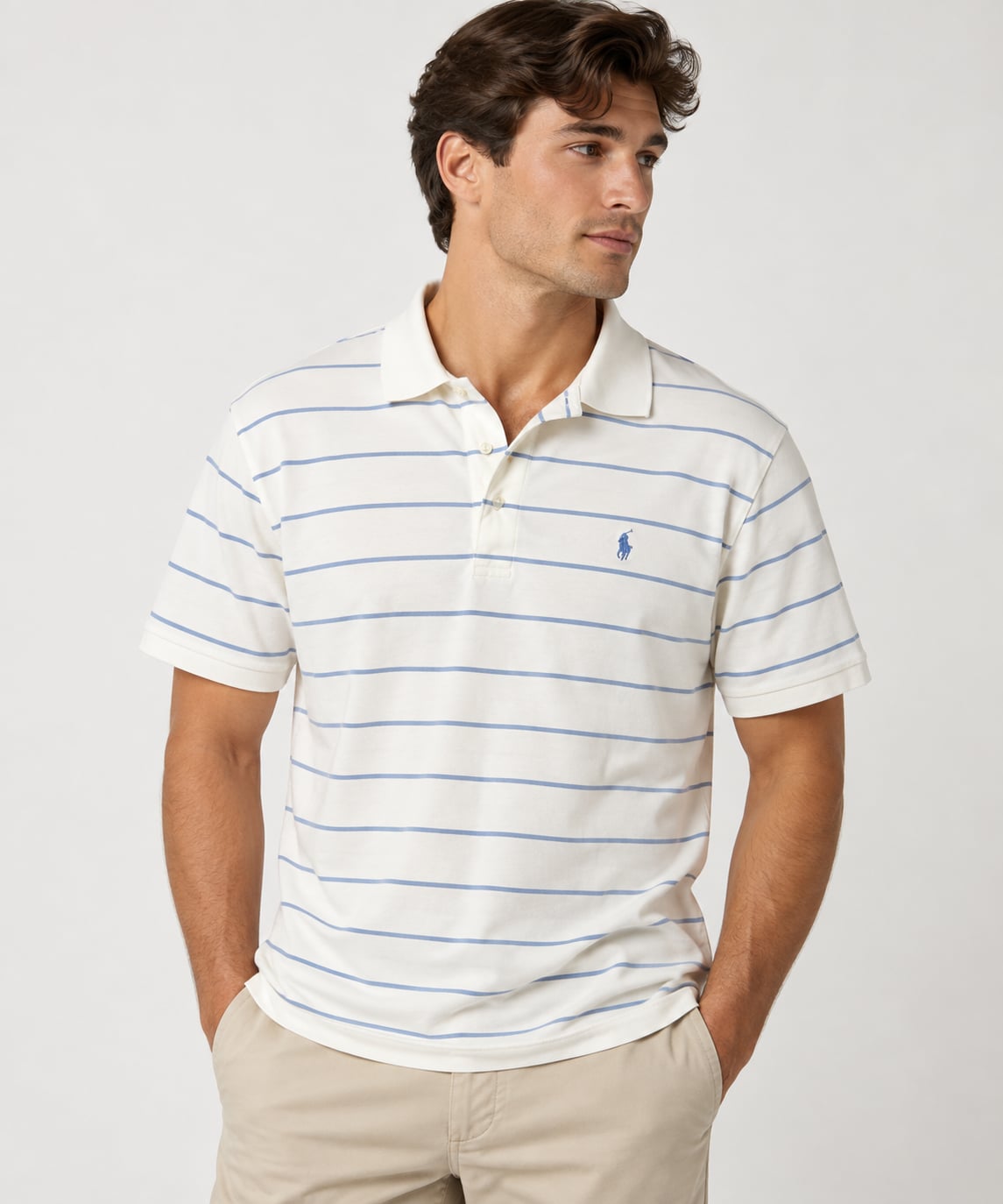 Polo Ralph Lauren Striped Soft Cotton Polo Shirt White Blue Size Medium 2