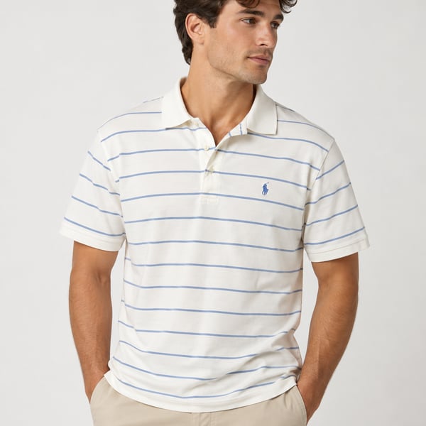 Polo Ralph Lauren Striped Soft Cotton Polo Shirt White Blue Size Medium