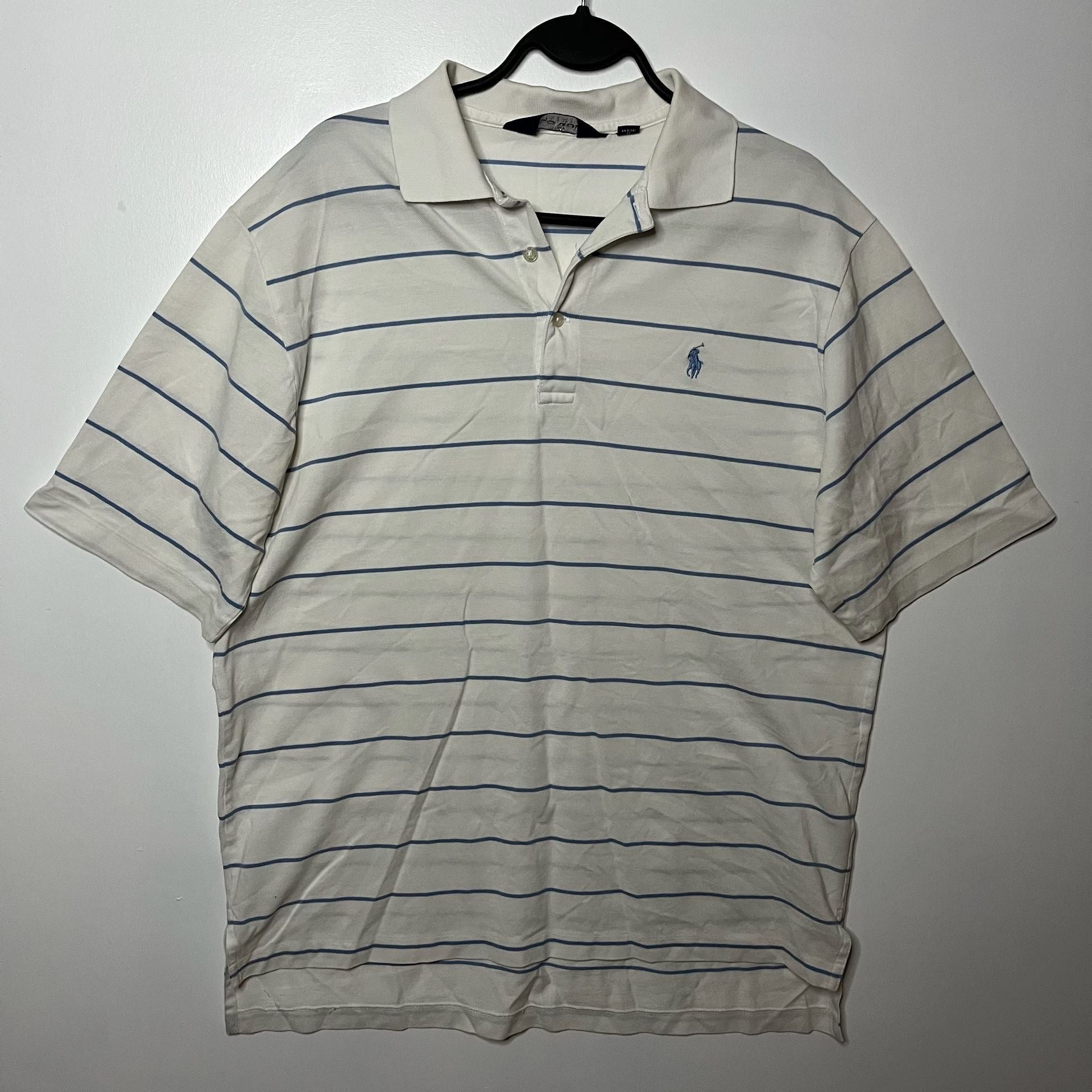 Polo Ralph Lauren Striped Soft Cotton Polo Shirt White Blue Size Medium 3