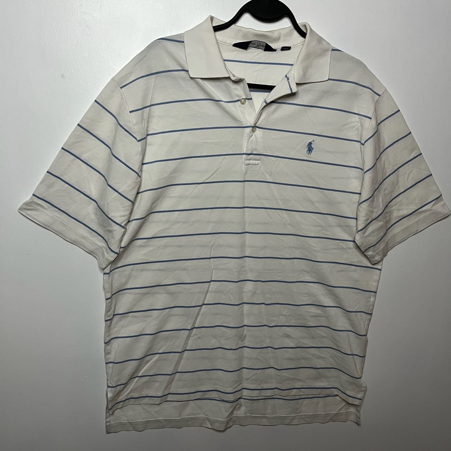 Polo Ralph Lauren Striped Soft Cotton Polo Shirt White Blue Size Medium 5
