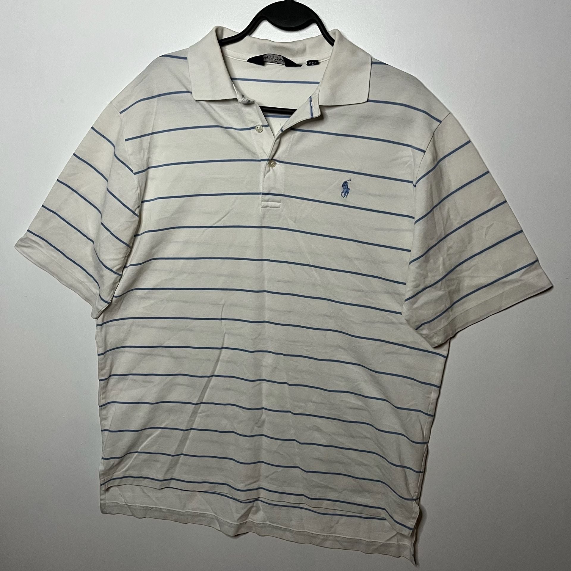 Polo Ralph Lauren Striped Soft Cotton Polo Shirt White Blue Size Medium 13