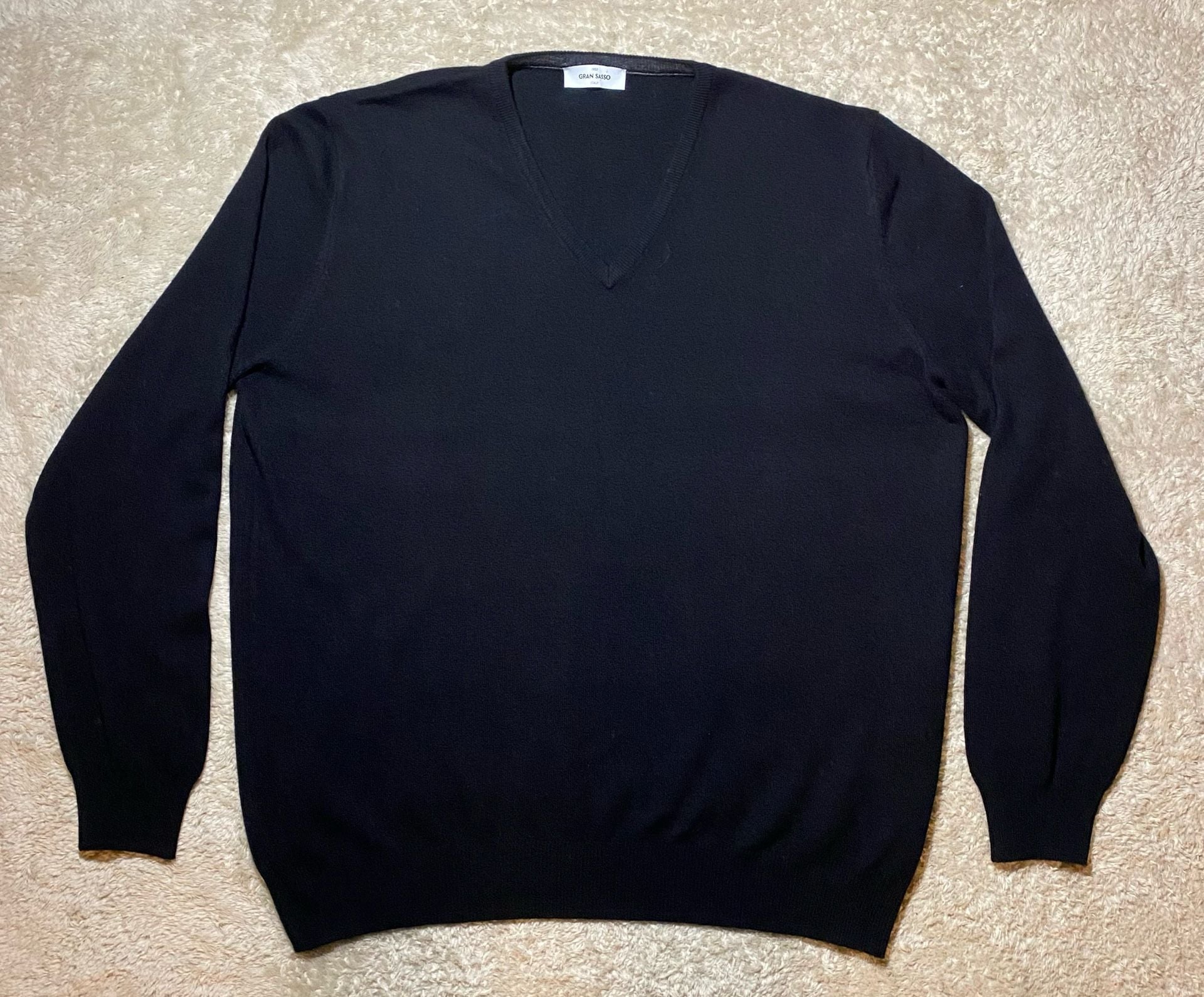 Gran Sasso V-Neck Sweater Size L Black Wool Cashmere Blend 2