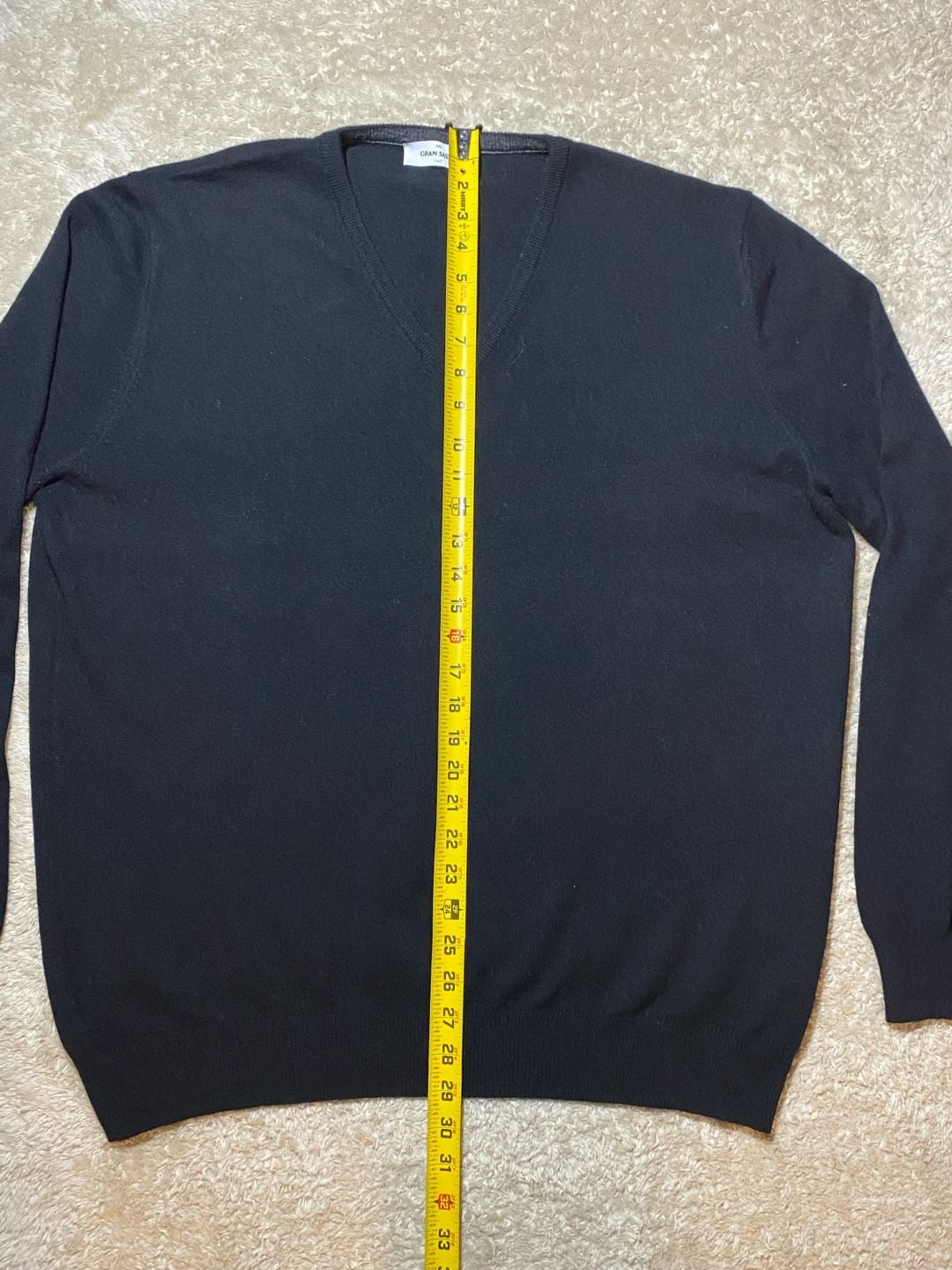 Gran Sasso V-Neck Sweater Size L Black Wool Cashmere Blend 7