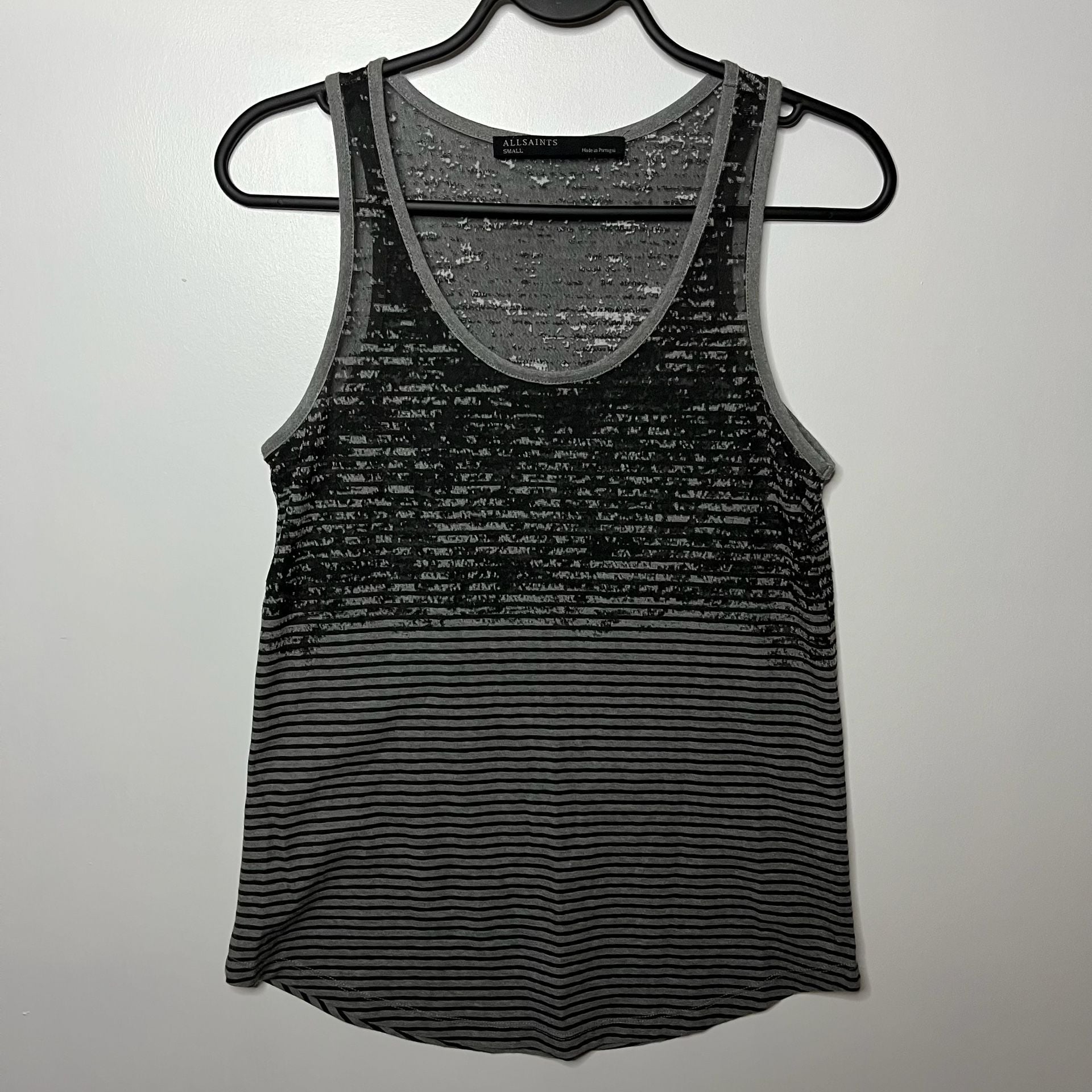 AllSaints Tank Top Size Small Black Gray Striped Sheer Abstract Size Small 3