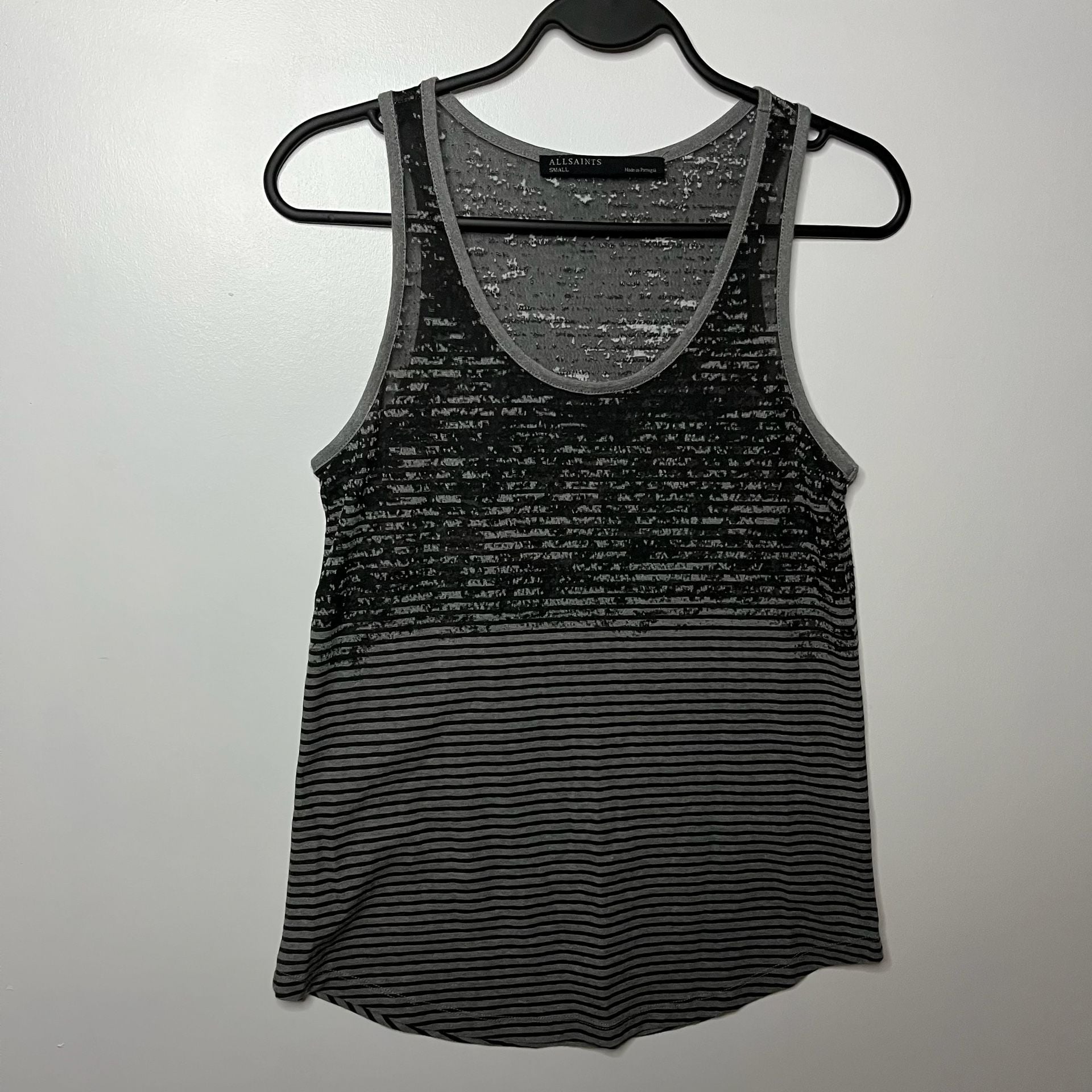 AllSaints Tank Top Size Small Black Gray Striped Sheer Abstract Size Small 4