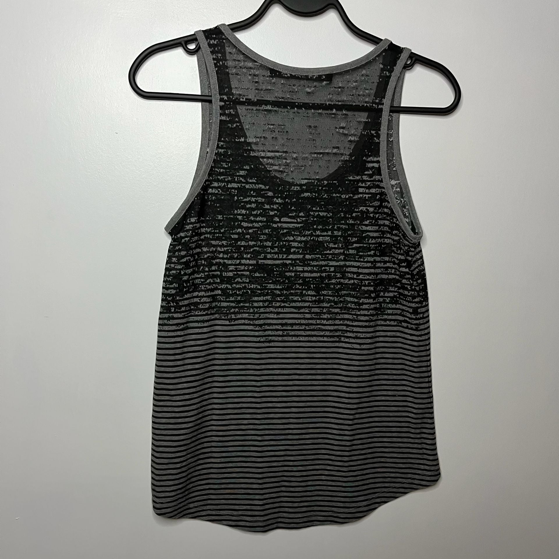 AllSaints Tank Top Size Small Black Gray Striped Sheer Abstract Size Small 9