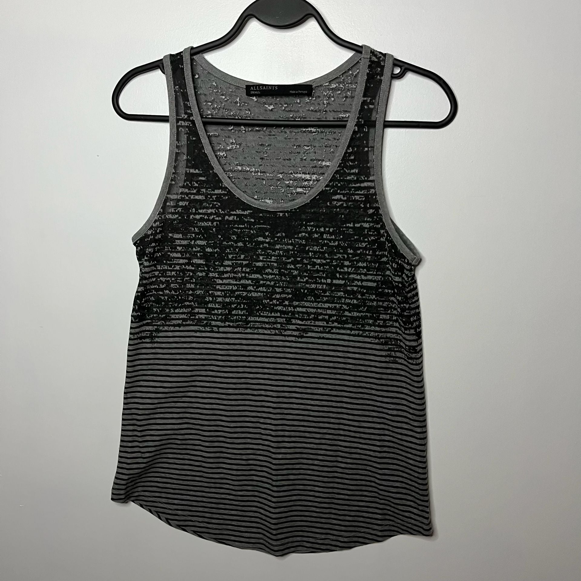 AllSaints Tank Top Size Small Black Gray Striped Sheer Abstract Size Small 13