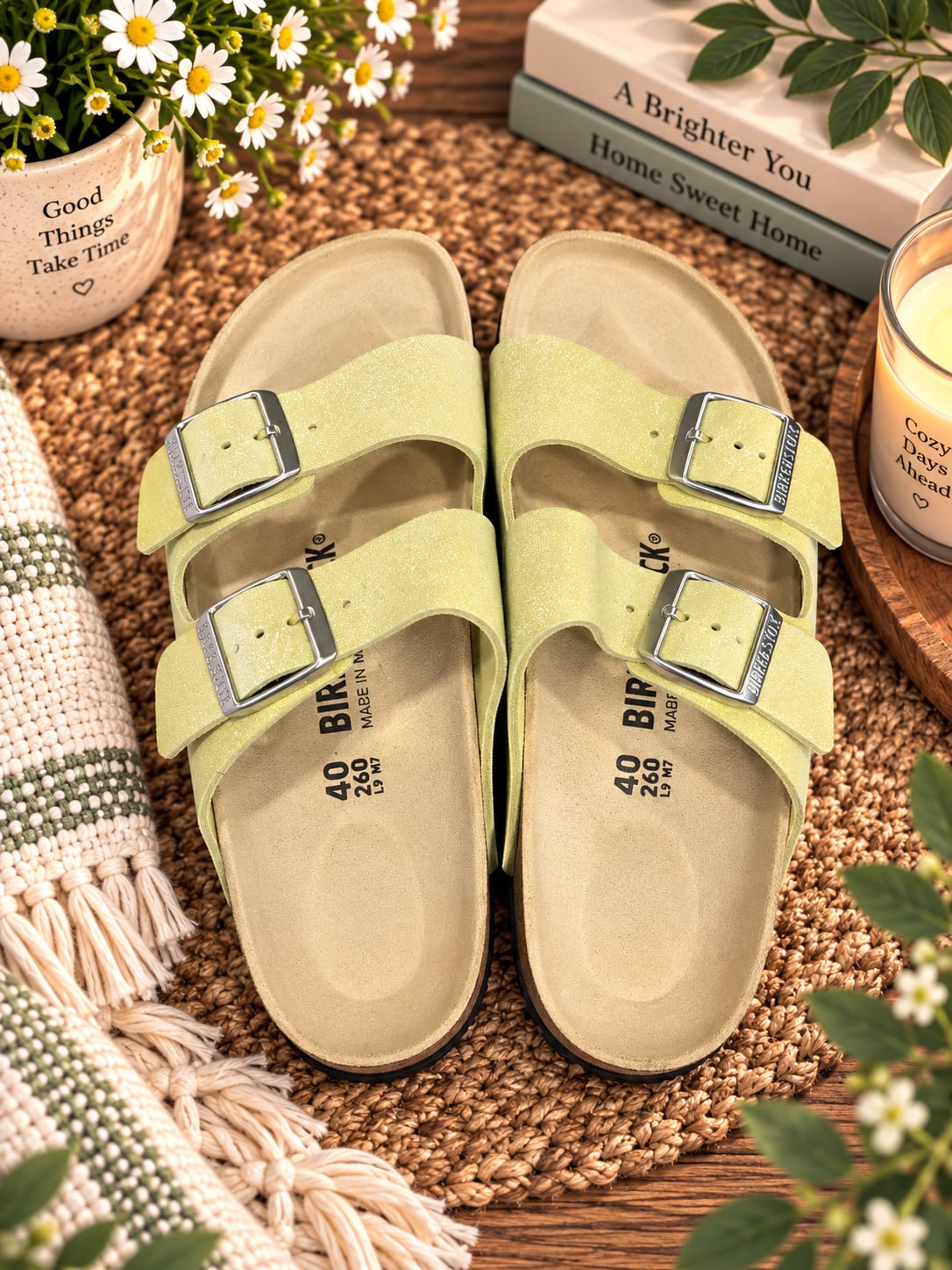 Birkenstock Arizona Shimmering Popcorn Lime Size 40 Sandals 2