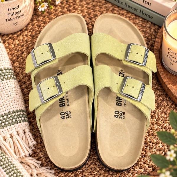 Birkenstock Arizona Shimmering Popcorn Lime Size 40 Sandals