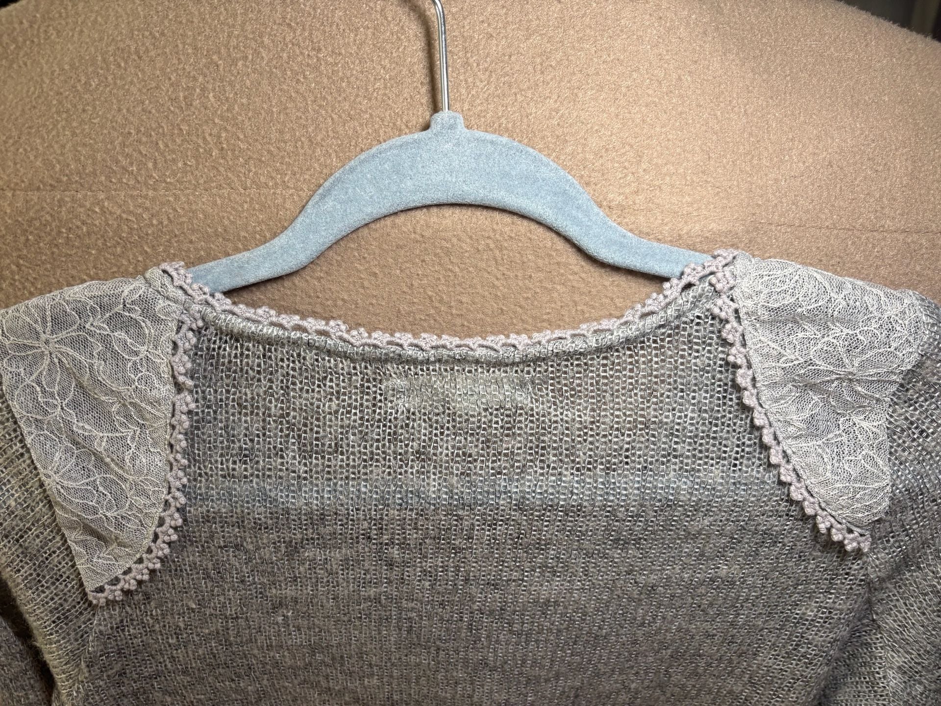 By Stella Cardigan Sweater Size XL Gray Lace Collar 7