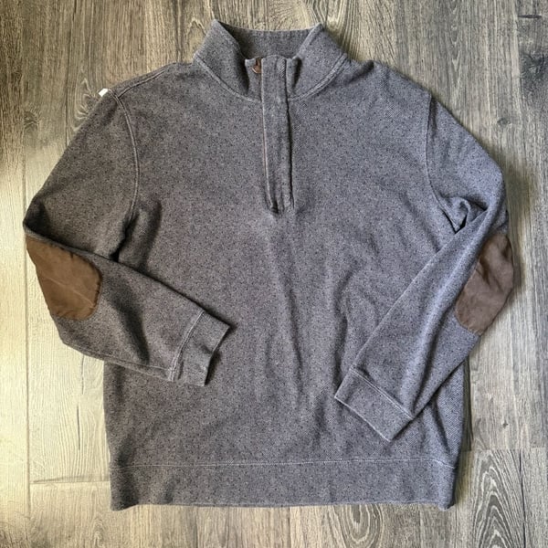 Jos. A. Bank Reserve 1/4 Zip Sweater Size L Gray Elbow Patches Cotton