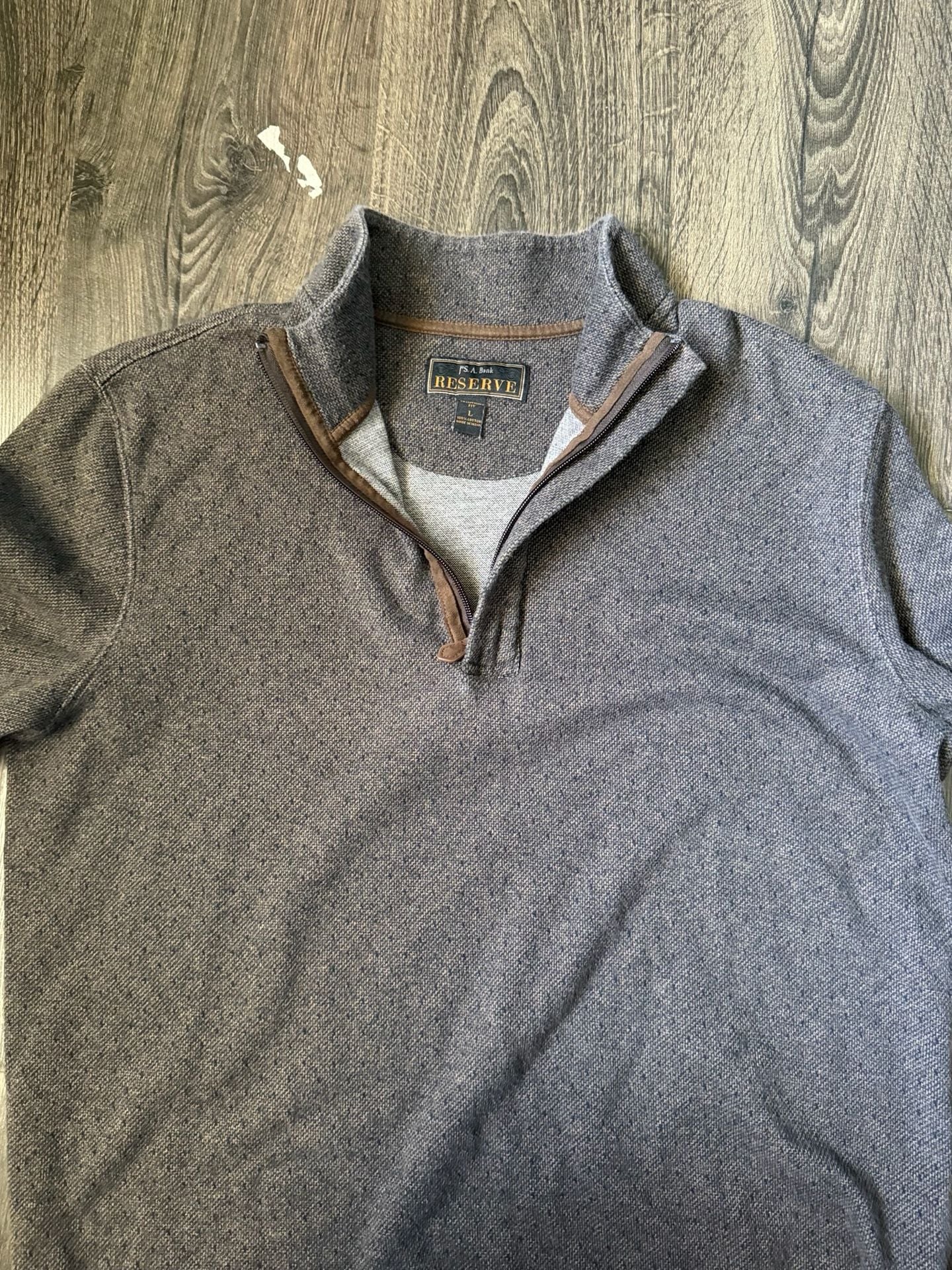 Jos. A. Bank Reserve 1/4 Zip Sweater Size L Gray Elbow Patches Cotton 7