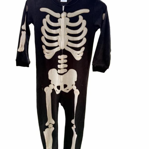 Skeleton Fleece Costume Jumpsuit Size 8/10 Black White
