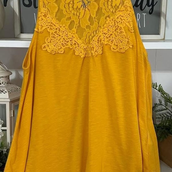 Wishful Park Tank Top Size S Yellow Crochet Lace Sleeveless