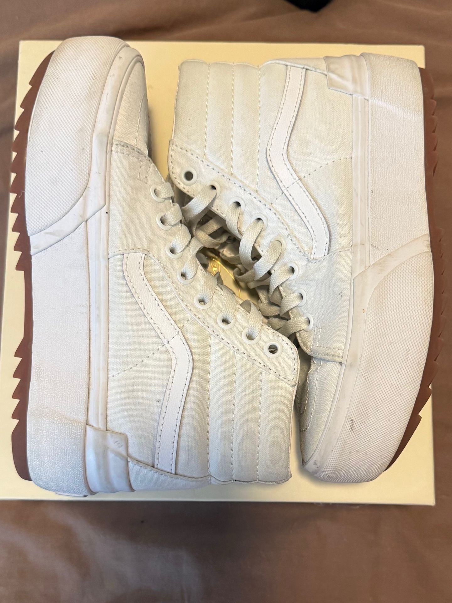 Vans Sk8-Hi Stacked Platform Size 6.5 White Canvas Sneakers 2