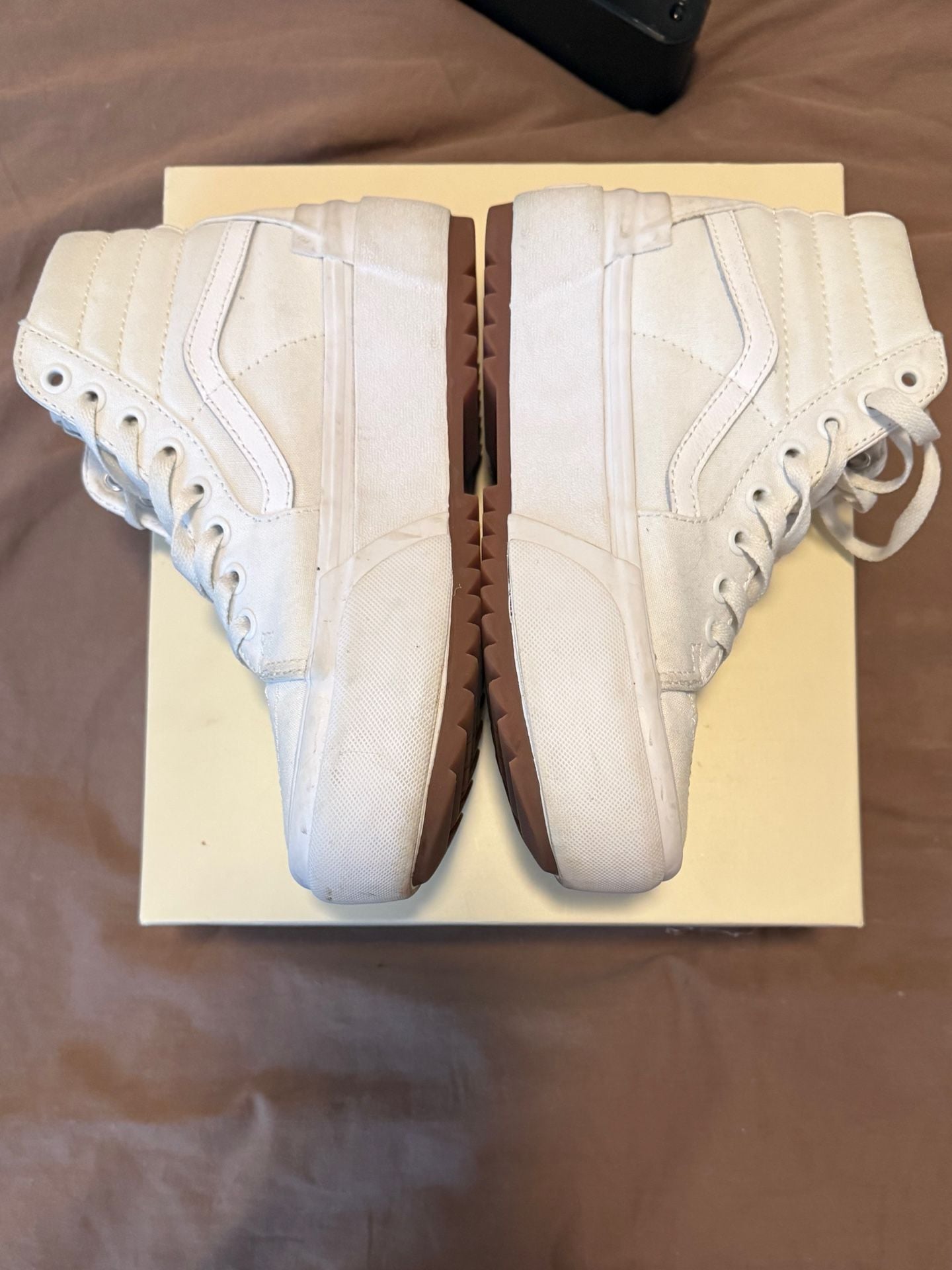 Vans Sk8-Hi Stacked Platform Size 6.5 White Canvas Sneakers 3