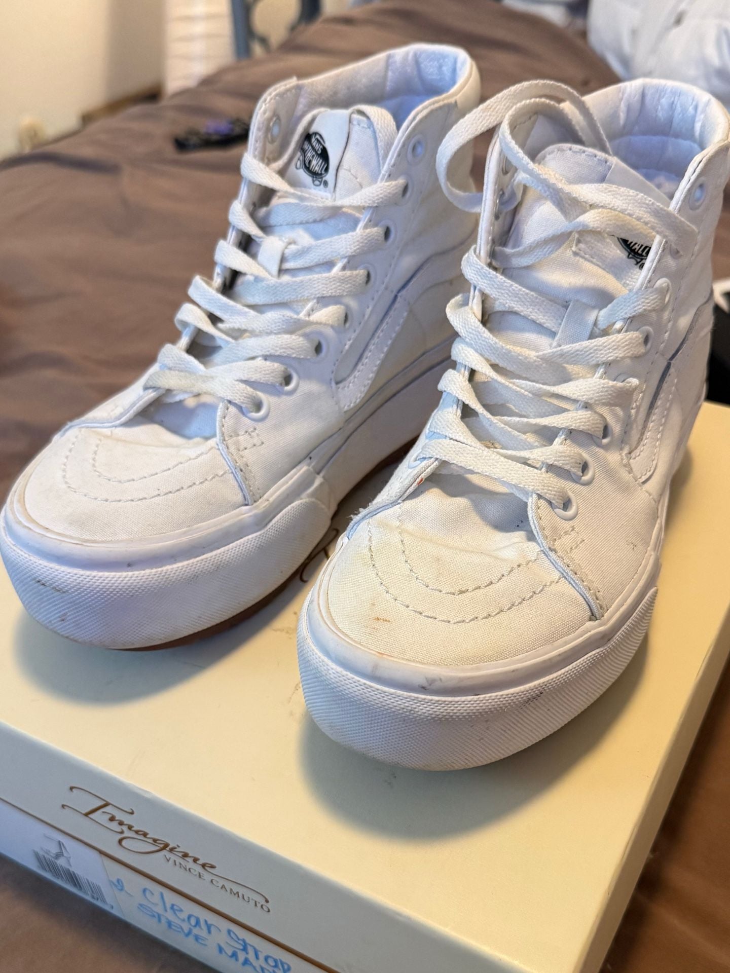 Vans Sk8-Hi Stacked Platform Size 6.5 White Canvas Sneakers 5
