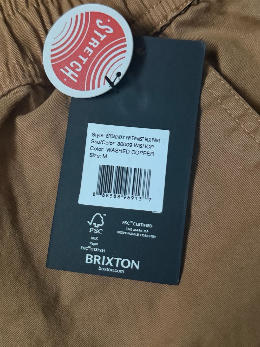 Brixton Broadway Elastic Waist Relaxed Pant Size M Washed Copper 4