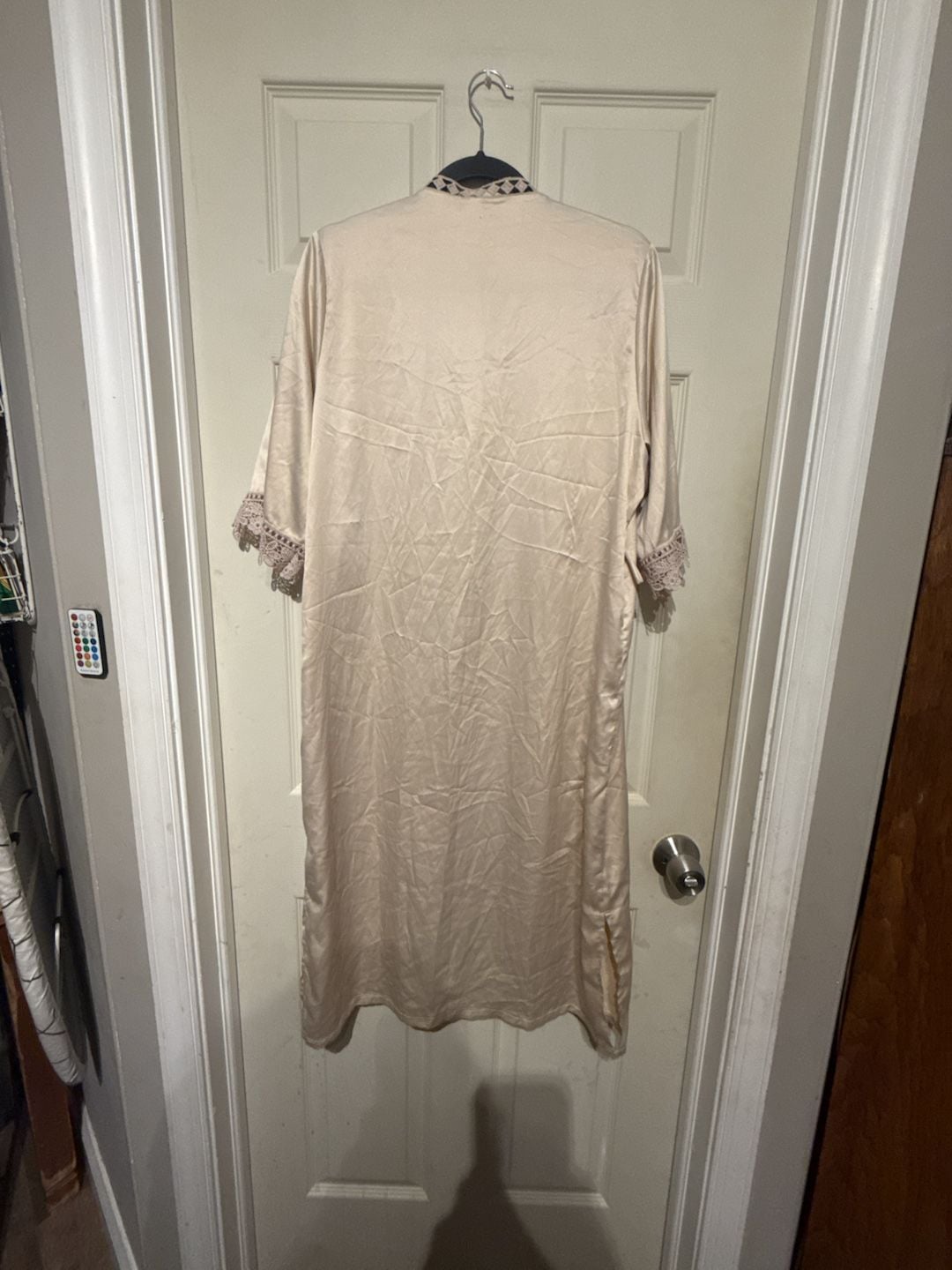 AW.Bridal Robe S Champagne Satin Lace Trim Kimono Long 4