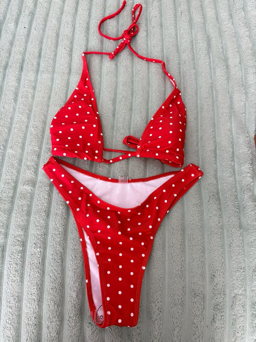Red White Polka Dot Bikini Size S Halter Triangle (54) 1