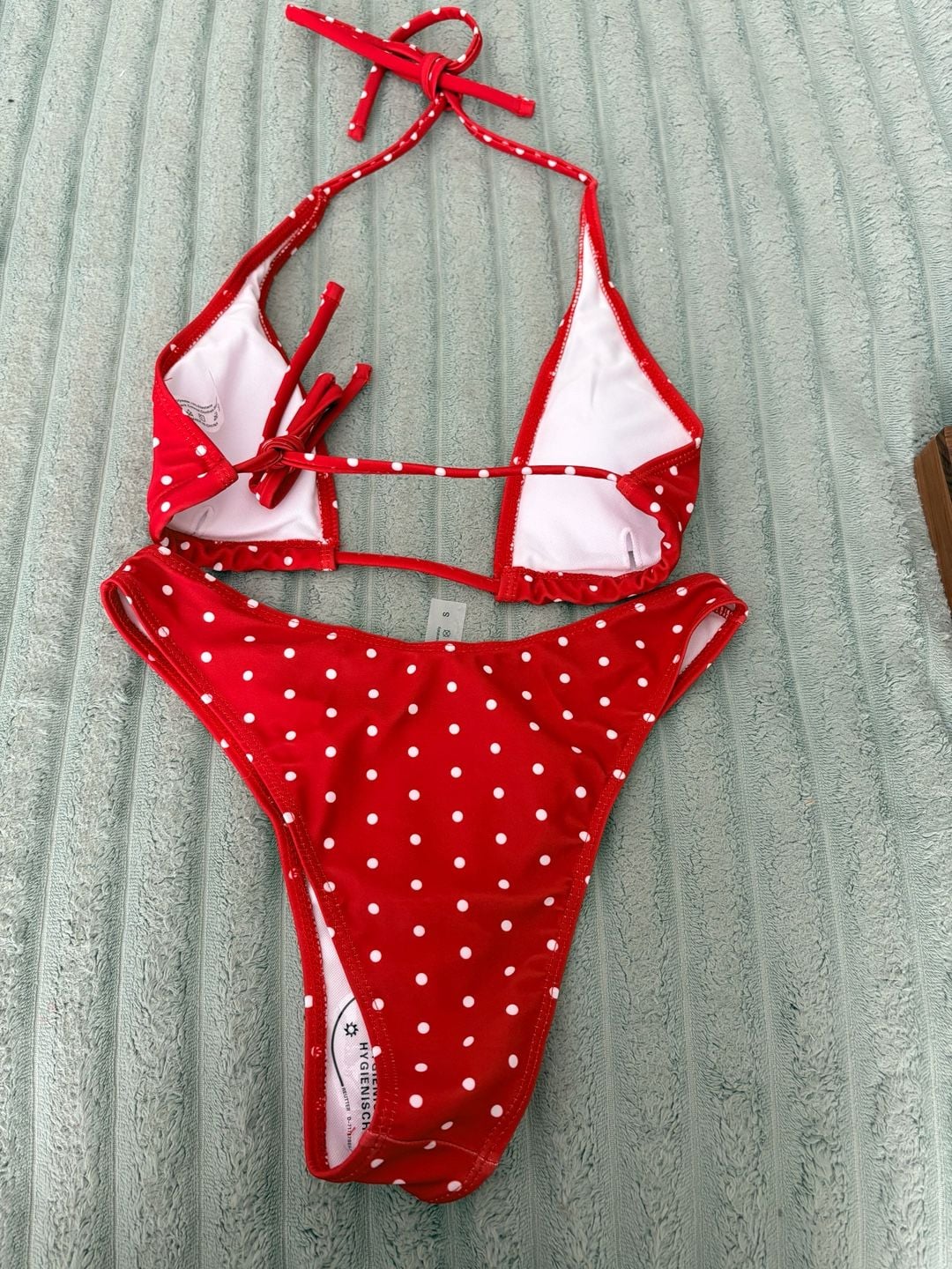 Red White Polka Dot Bikini Size S Halter Triangle (54) 2