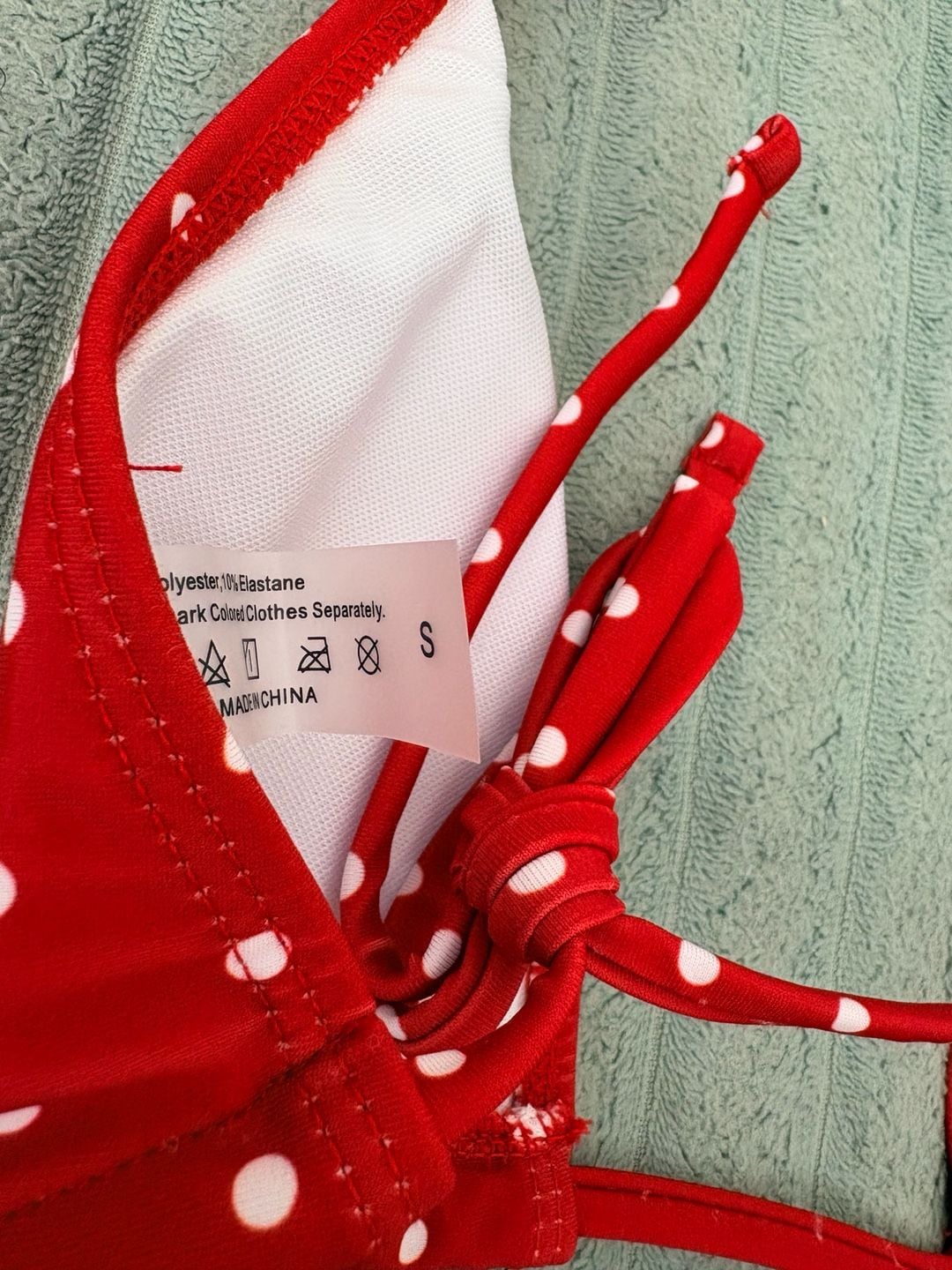 Red White Polka Dot Bikini Size S Halter Triangle (54) 4