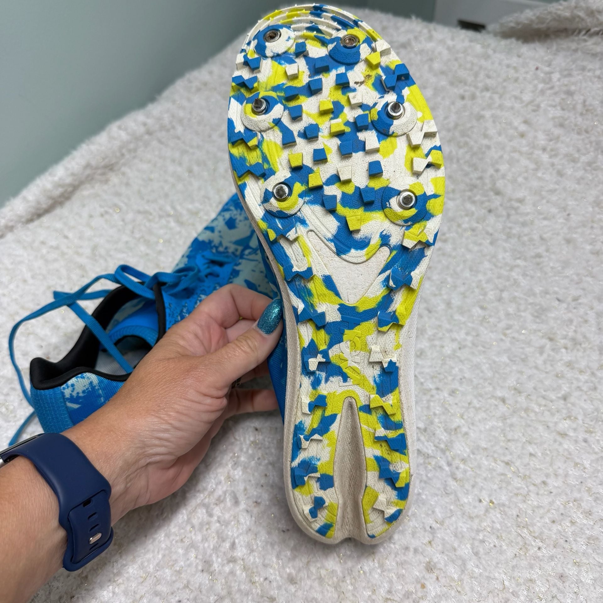 Hoka Crescendo XC Mens Size 10.5 Blue Cross Country Racing Spikes Womens Size 12 6
