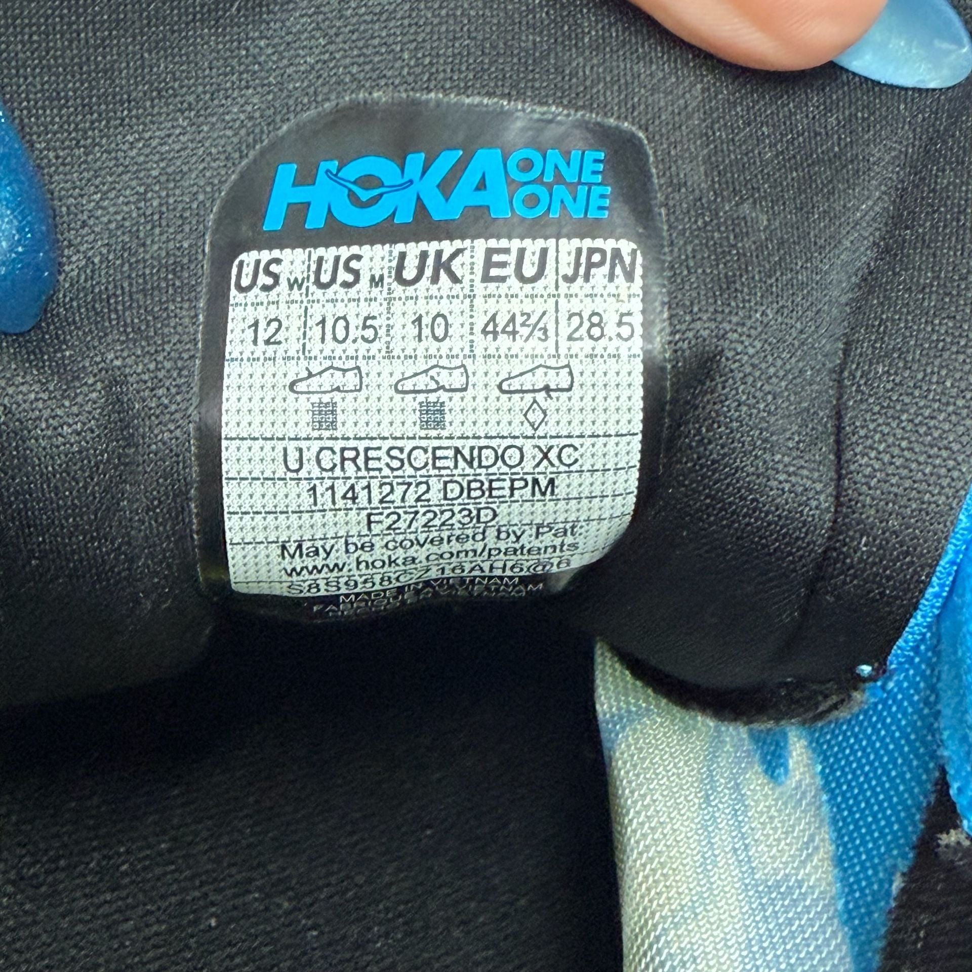 Hoka Crescendo XC Mens Size 10.5 Blue Cross Country Racing Spikes Womens Size 12 3