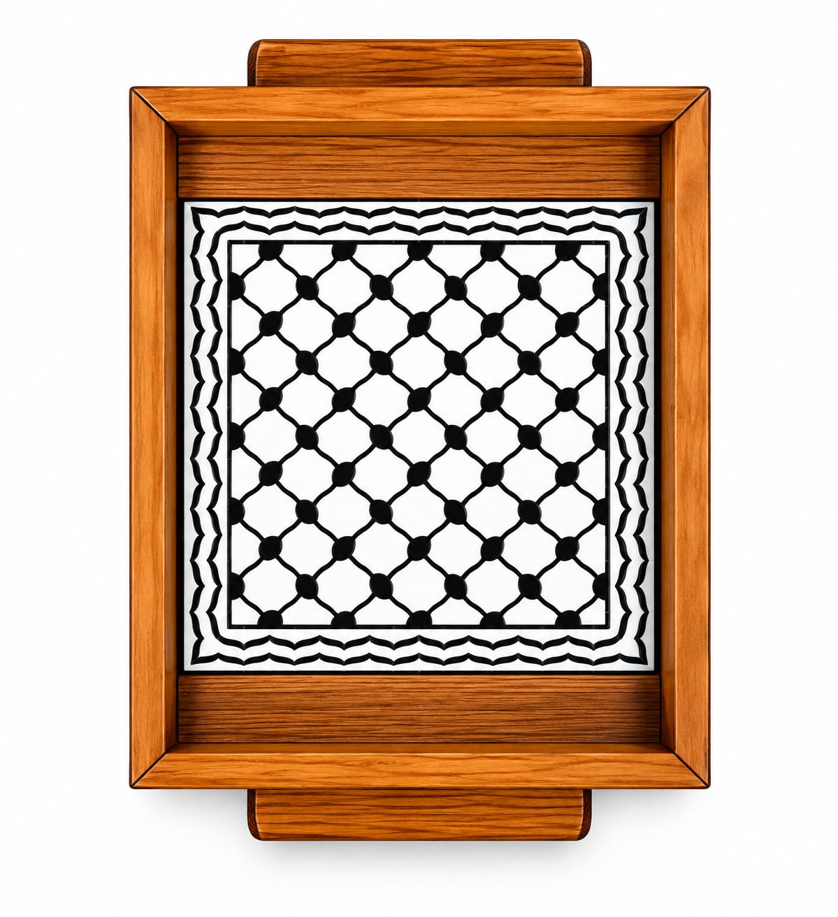 Wooden Tray With Oriental Ceramic Tile Kuffyeh, Decorative Tray, Serving Platter, Handmade in Palestine 1