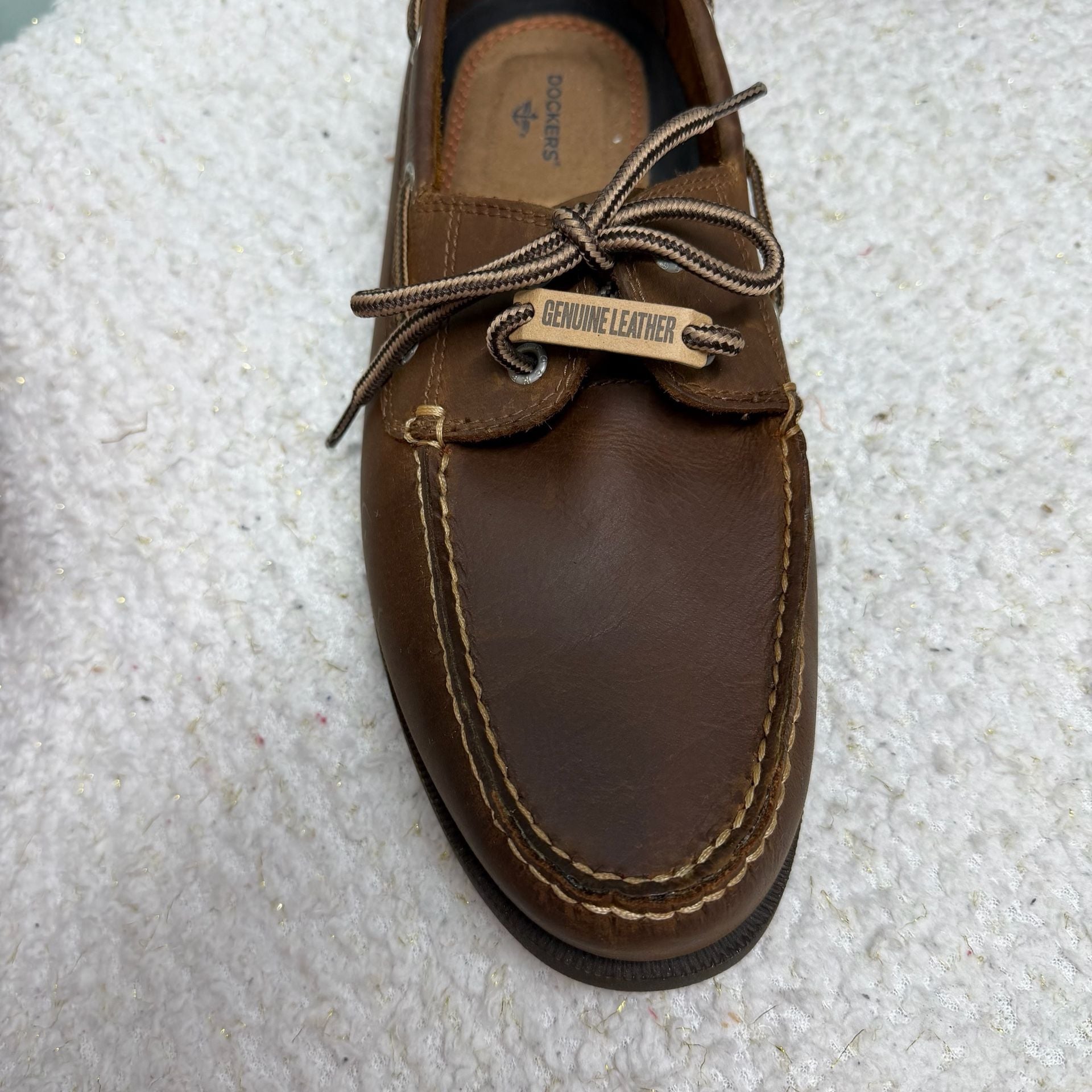 Dockers Vargas Boat Shoes Size 12W Brown Leather Casual Loafers Mens Like New 4